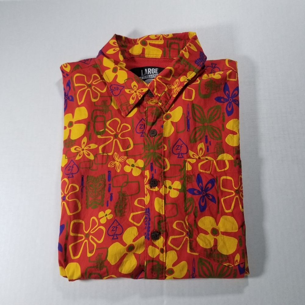 Vibrant Orange and Red Casual Button Down Shirt